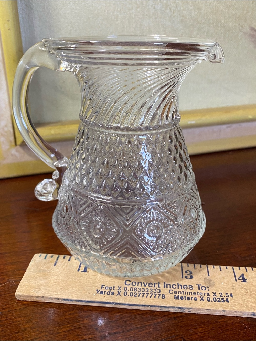 EAPG Creamer with Diamond & Swirl Pattern.